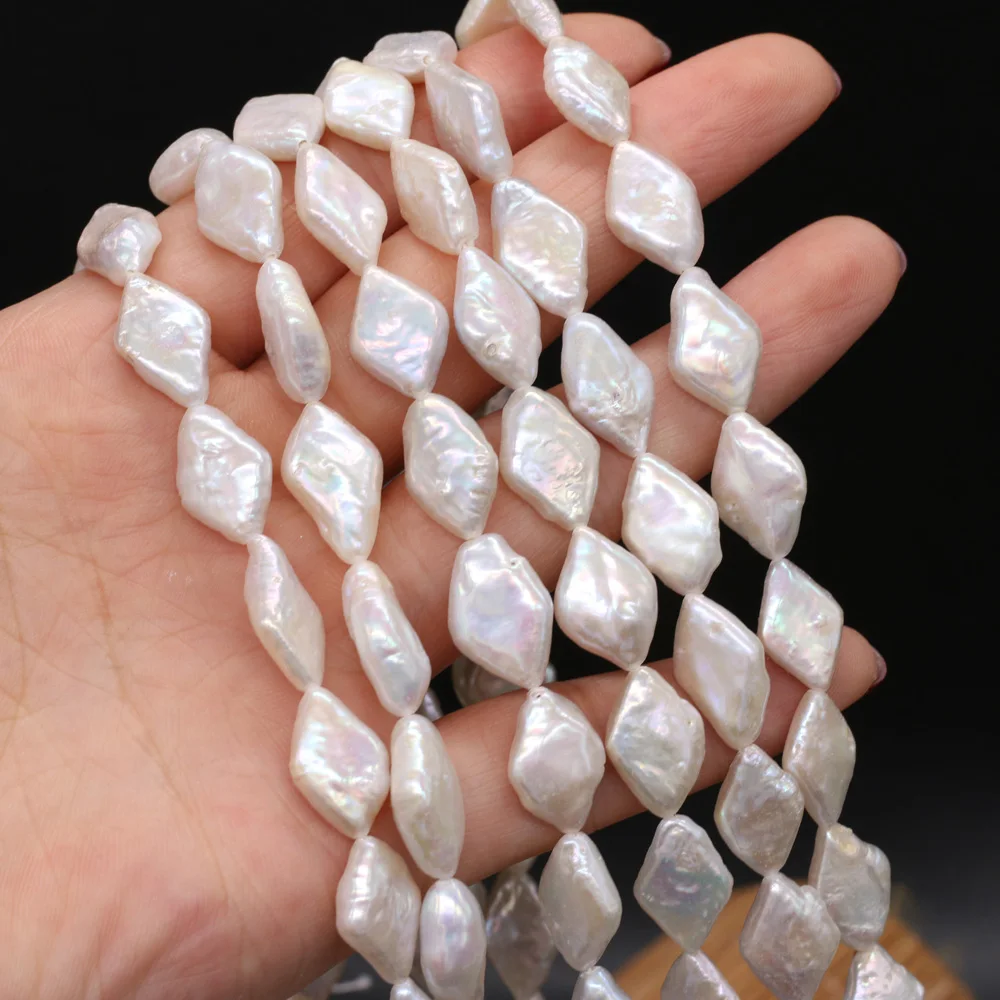 

Natural Freeform Rhombus Pearls Beads White Baroque Perles for Jewelry Making DIY Bracelet Necklaces Accessories 14'' Strand