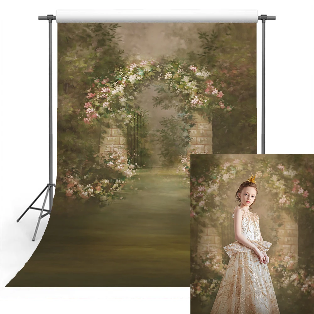 

Spring Backdrop Girl Adult Photography Props Garden Door Flower Decor Brick Wall Hand Paing Artistic Background Kids Photostudio