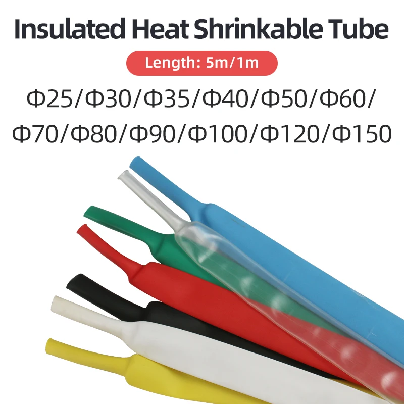 25mm 28mm 30mm 35mm 40mm 50mm 60mm 70mm 80mm 100mm 120mm 150mm Heat Shrink Tube Shrinkable Tubing Sleeving Wrap Wire kits 1/5m