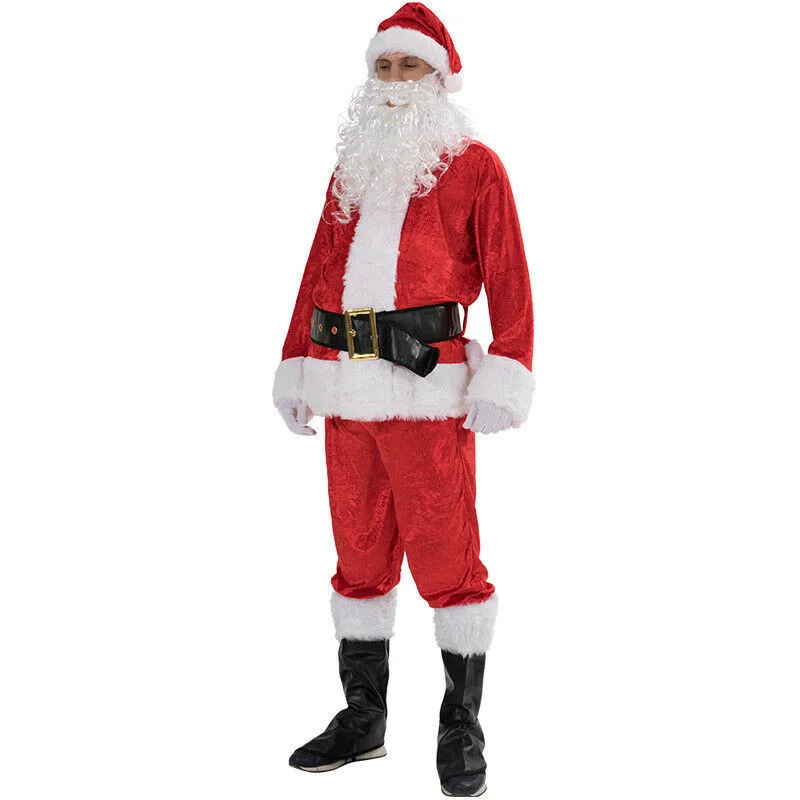 5PCS Santa Claus Cosplay Costume Men Adult Suit Christmas Party Outfit Fancy Xmas Dress Plus Size