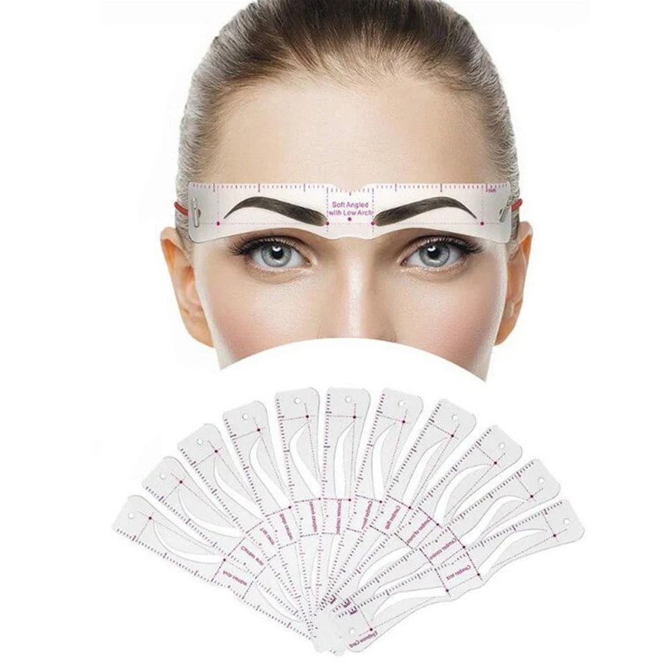 12Pcs/set Reusable Eyebrow Stencil Set Eye Brow DIY Drawing Guide Styling Shaping Grooming Template Card Easy Makeup