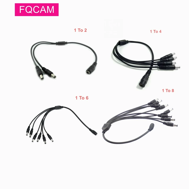 5Pieces DC 12V Female to 2/4/6/8 Male Power Splitter Cable for CCTV Security Camera Adapter Connector Cord