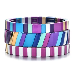 2023 New Cute Color Enamel Rainbow Tile Hand Bracelet Colorful Enameled Elastic Bead Bracelet jwelry for Women Accessories