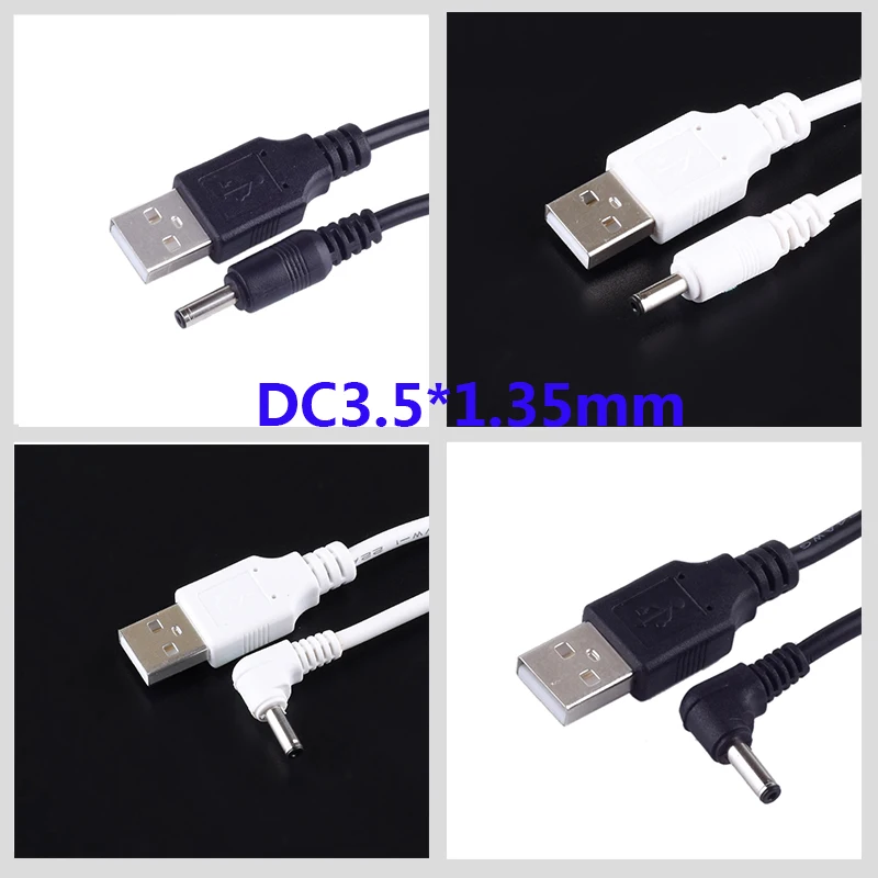 DC Power Plug USB Convert To 3.5*1.35mm/DC 3.5*1.35 White Black L Shape Right Angle Jack With Cord Connector Cable