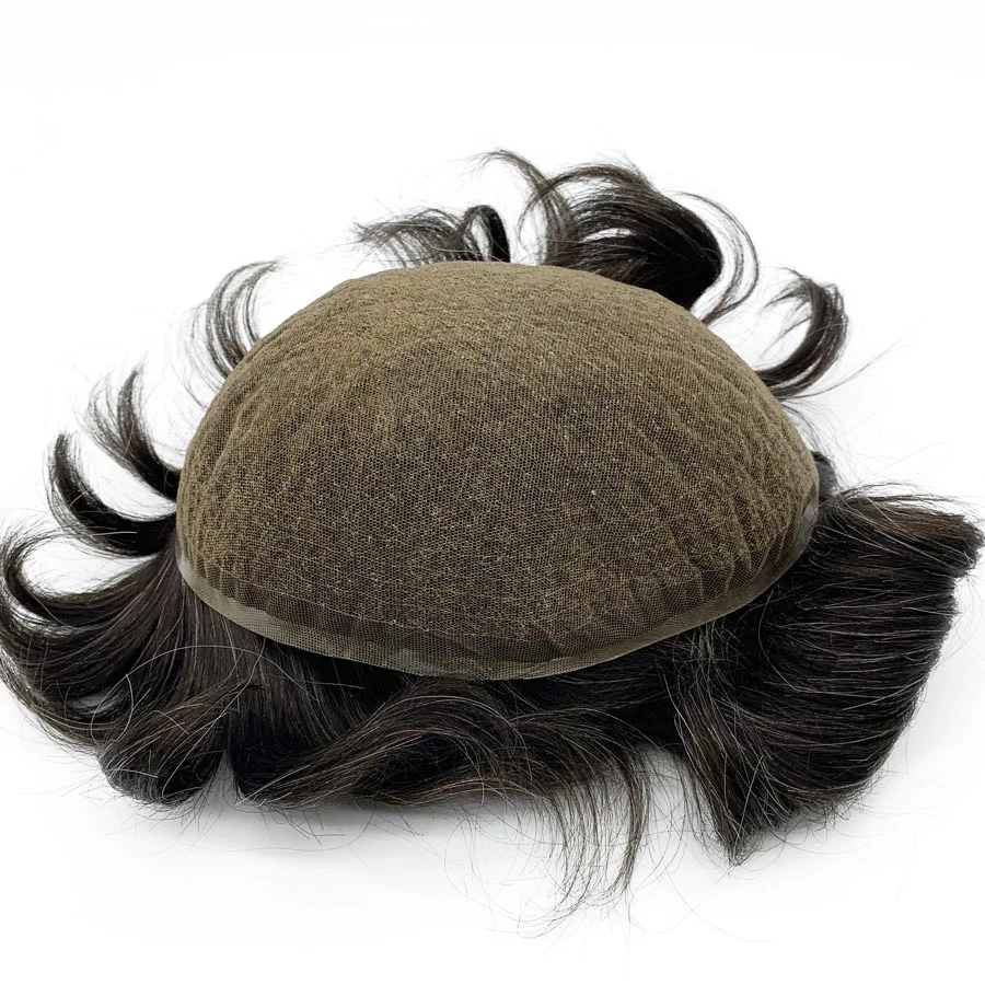 Men Toupee Full Lace Base Human Hair Replacement Systems Unit Men's Wig Breathable Male Capillary Prothesis Natural Wig For Men