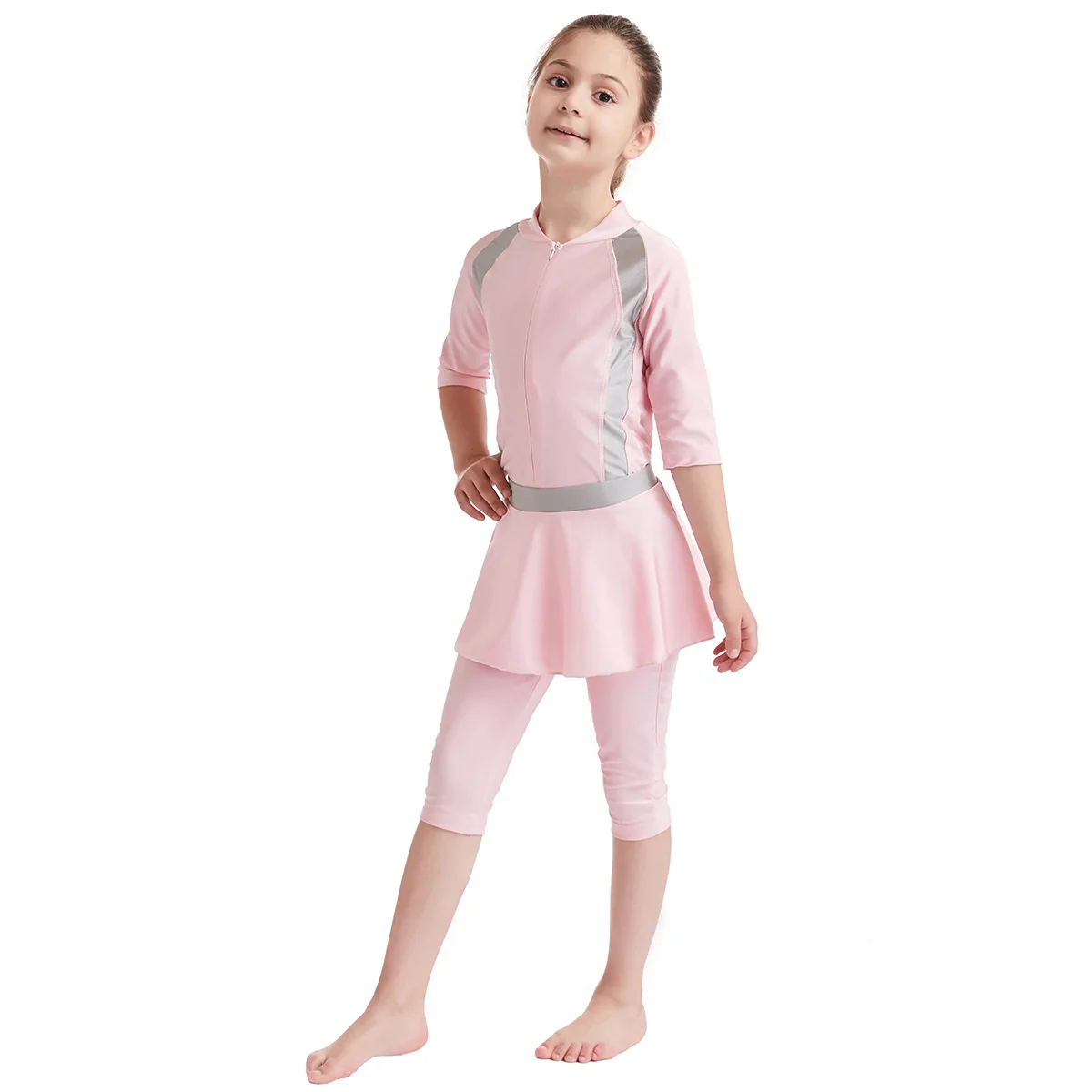 Traje de baño musulmán para niña, traje de baño modesto de 3 piezas con falda y gorro, ropa de playa árabe e islámica