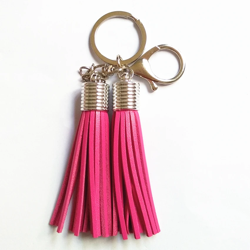 New 2 Long Leather Tassel Key Chain Silver Lobster Clasp Key Ring Cute Big Pendant Bag Charming Car Key Holder Personality Gifts