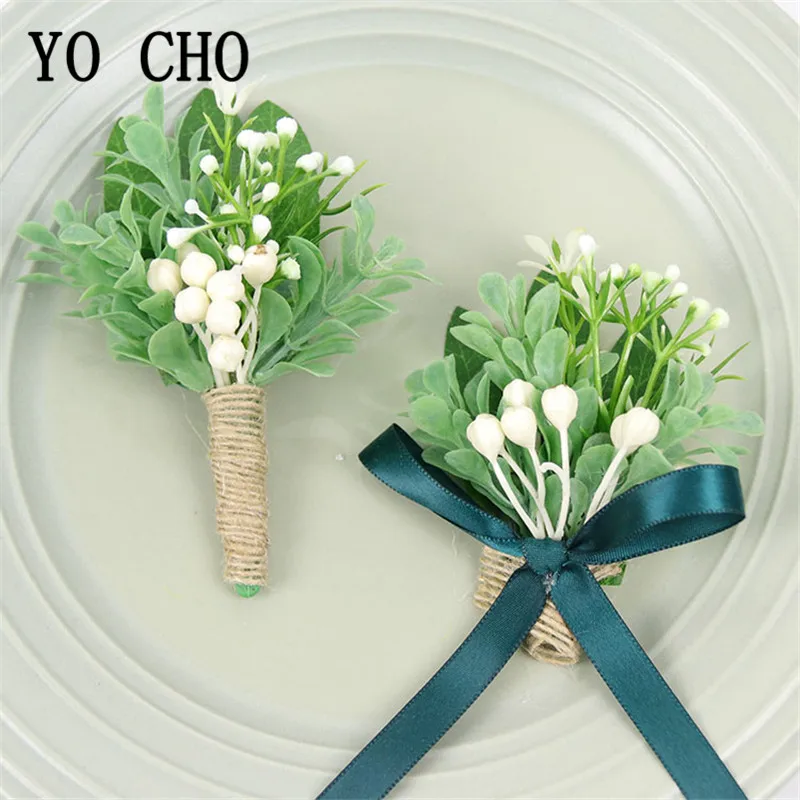 YO CHO Wrist Corsage Christmas Berries Wedding Boutonniere Forest Style Girl Bracelet Eucalyptus Leaves Men Wedding Boutonnieres