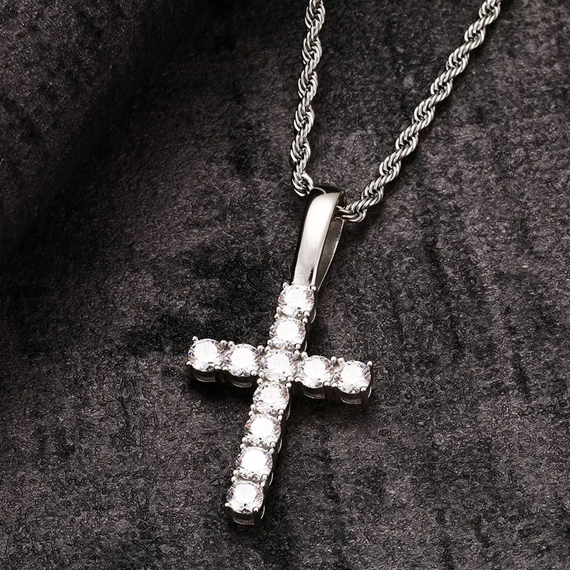 

S925 Sterling Silver Bling Ice Out Zircon Solid Cross Pendants Necklaces for Men Women Rapper Jewelry Gift Drop Shipping
