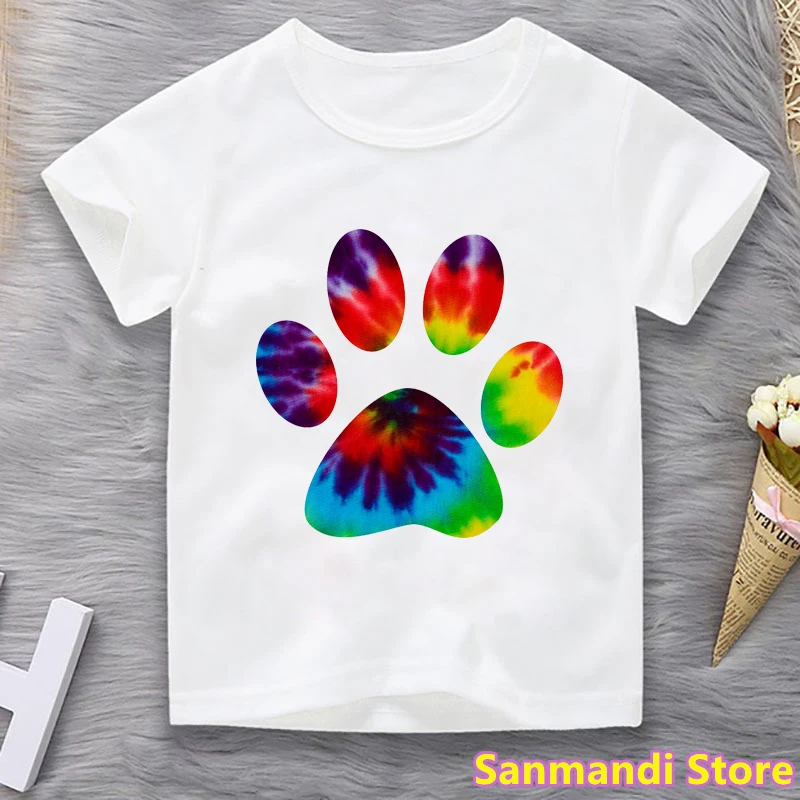 

Rainbow/Golden/Flower Cat Paw Print Tshirt Girls/Boys Harajuku Kawaii Children'S Clothing Funny White T-Shirt Summer Tops Tee