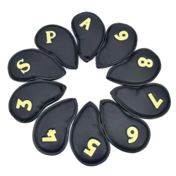 10 unids/set Blanco/negro/rojo/Verde opcional PU cuero con número bordado Golf Club cubierta de cabeza de hierro 3,4,5,6,7,8,9,P,A,S