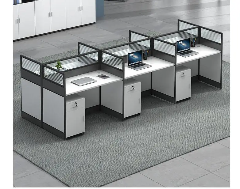 Simple and modern desk, four-person employee booth, office desk and chair combination, computer screen, booth 4