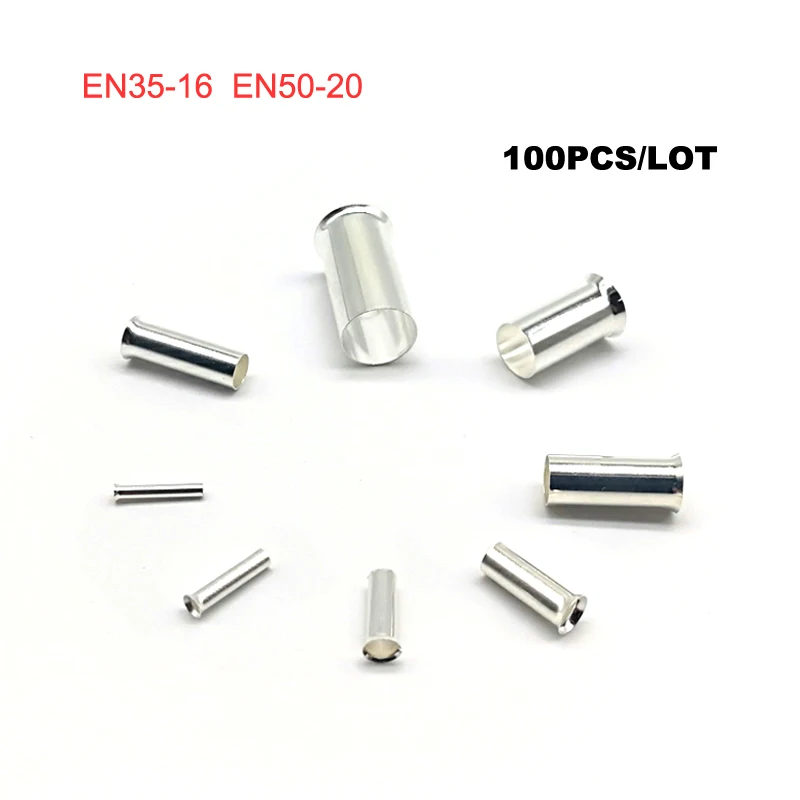 100pcs Copper tube bare cord end terminal Electrical crimp naked terminal wire connector EN35-16 EN50-20 cable ferrules 2-1/0AWG