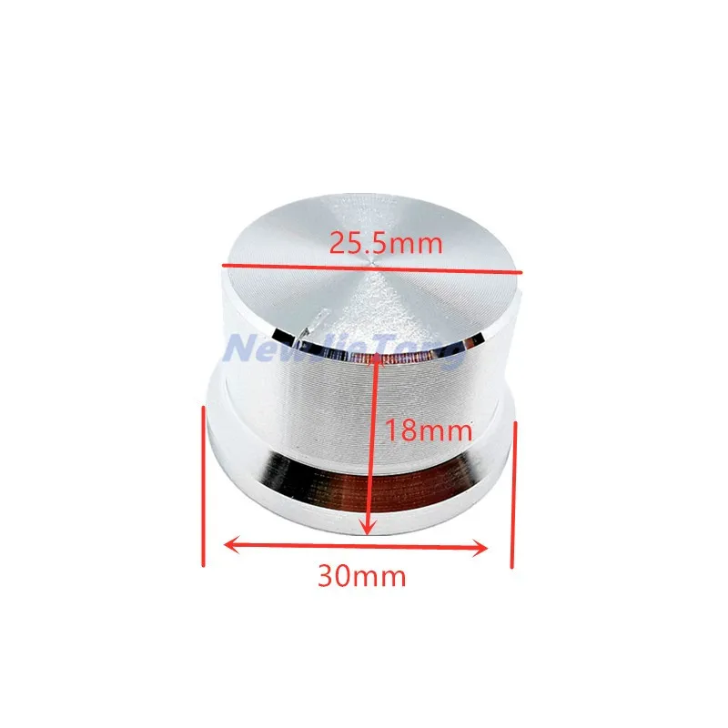 Liga de alumínio prata Switch Caps, Roatry Encoder Potenciometer Knob, Plum Shaft Type, 30x18mm, 2pcs
