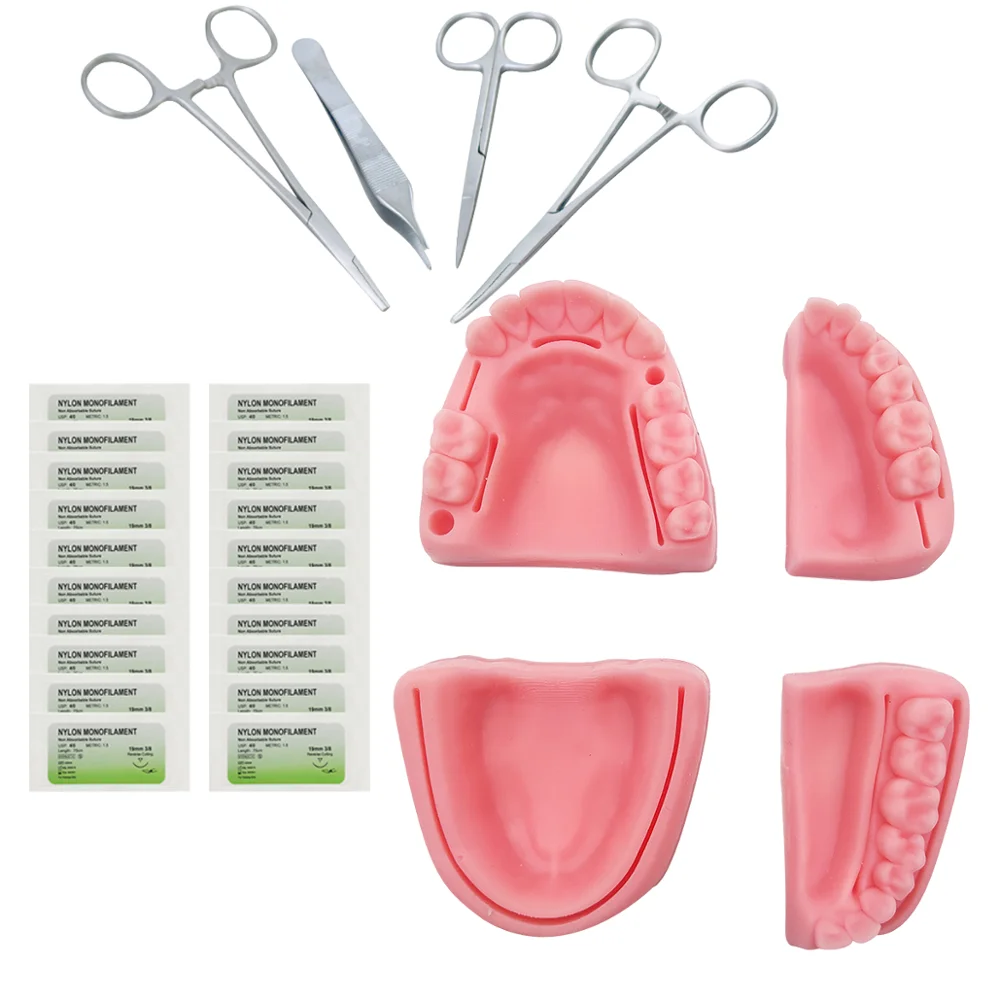 Kit de entrenamiento de sutura de goma de dientes orales, piel humana Artificial de silicona, tipos comunes de heridas dentales, práctica y