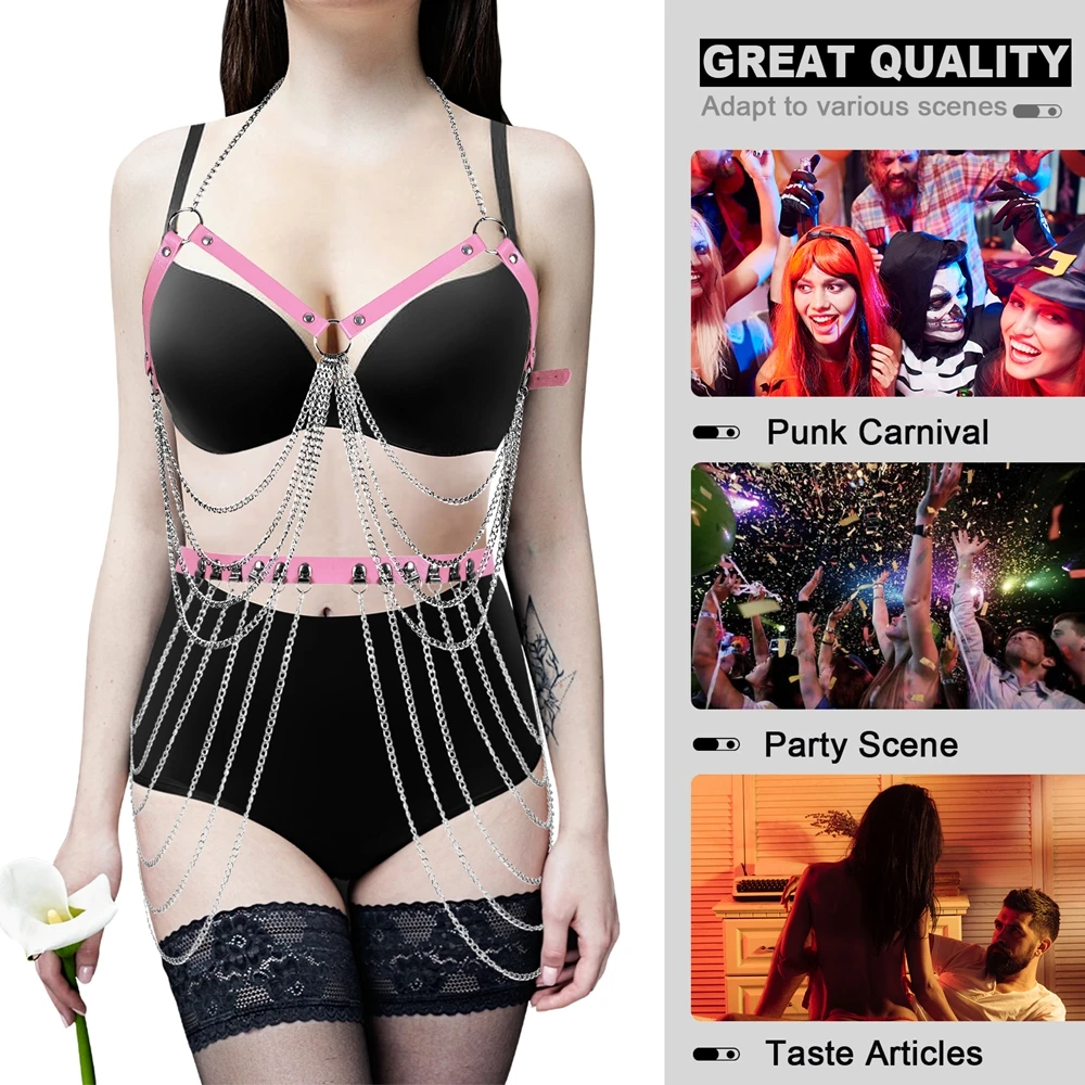 Rave de couro usar punk sexy lingerie gótica meias liga cinto arnês sutiã erótico vestido suspender cinto corpo conjunto de bondage