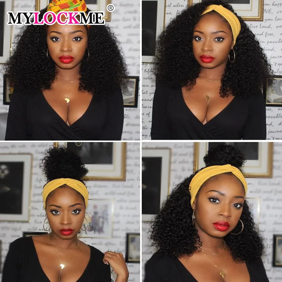 Kinky Curly Headband Wig Human Hair MYLOCKME No Glue Cheap Machine Made Wigs For Black Women Designer Brazilian Remy Curly Hair