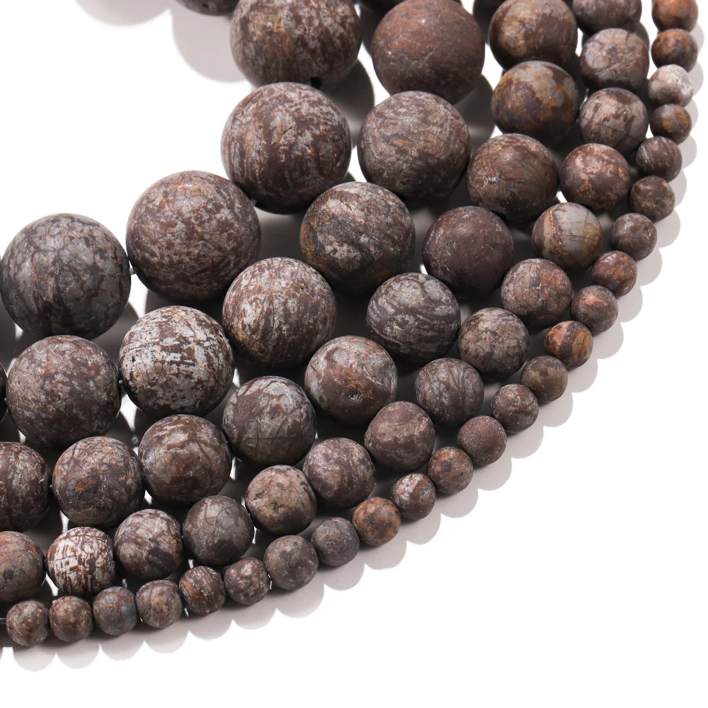 4-12mm Natural Stone Alabaster Brown Snowflake Obsidian Bead Round Loose Spacer Beads For DIY Bracelet Jewelry Making Findings