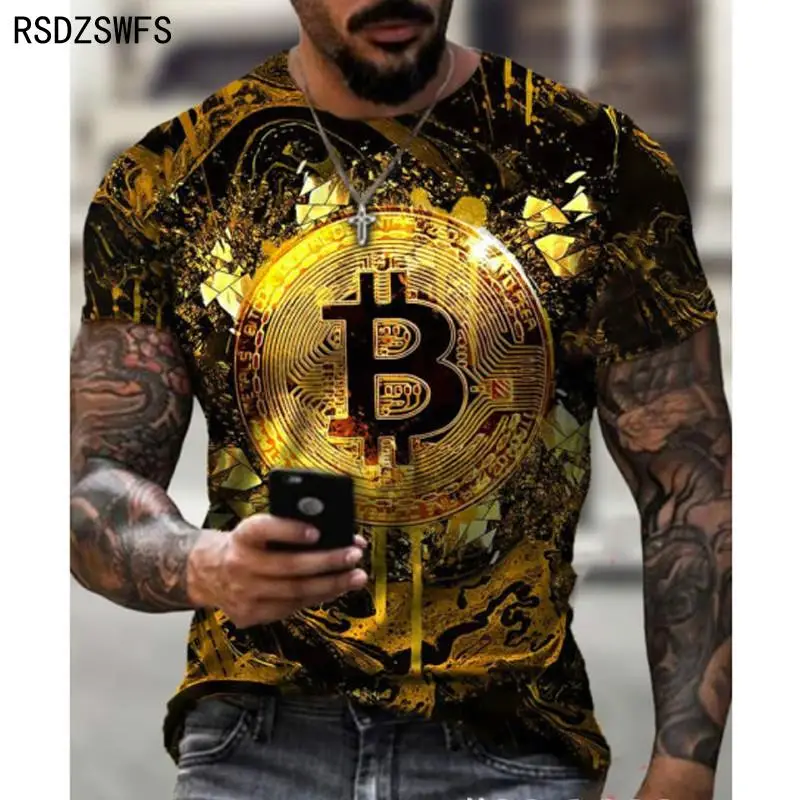 Fashion Bitcoin Graphic 3D Pringting Men\'s T Shirt Summer Streetwear Round Neck Short Sleeve Casual Loose Tops Tee Men Clothing