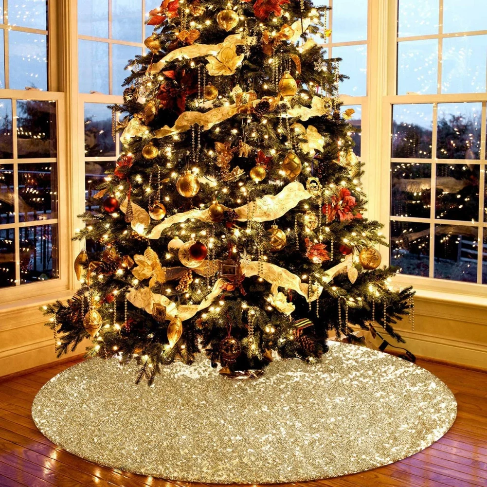 Sequined ChristmasTree Skirts Cover For Home Christmas Tree Skirt Carpet Floor Mat Xmas Tree Decor Party New Year Decoration