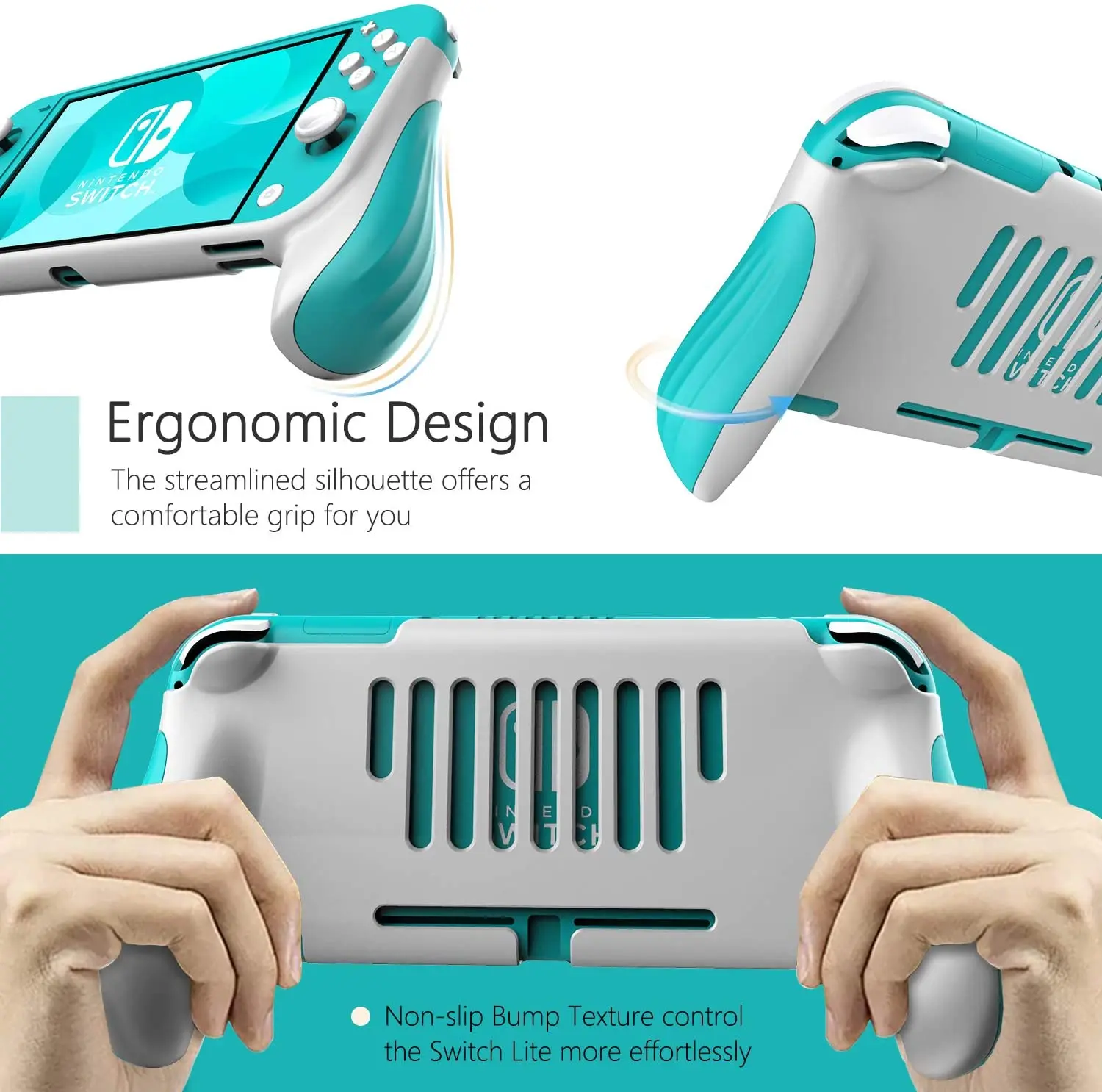 For Nintendo Switch Lite Grip Case, Switch Lite Hand Grips Handles Ergonomic Protective Case & Screen Protector Thumb Grip Caps