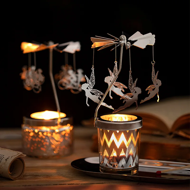 

Xmas Rotating Spinning Carousel Tea Light Candle Holder Center Home Decoration Gifts Aromatherapy Candle Wedding Decoration