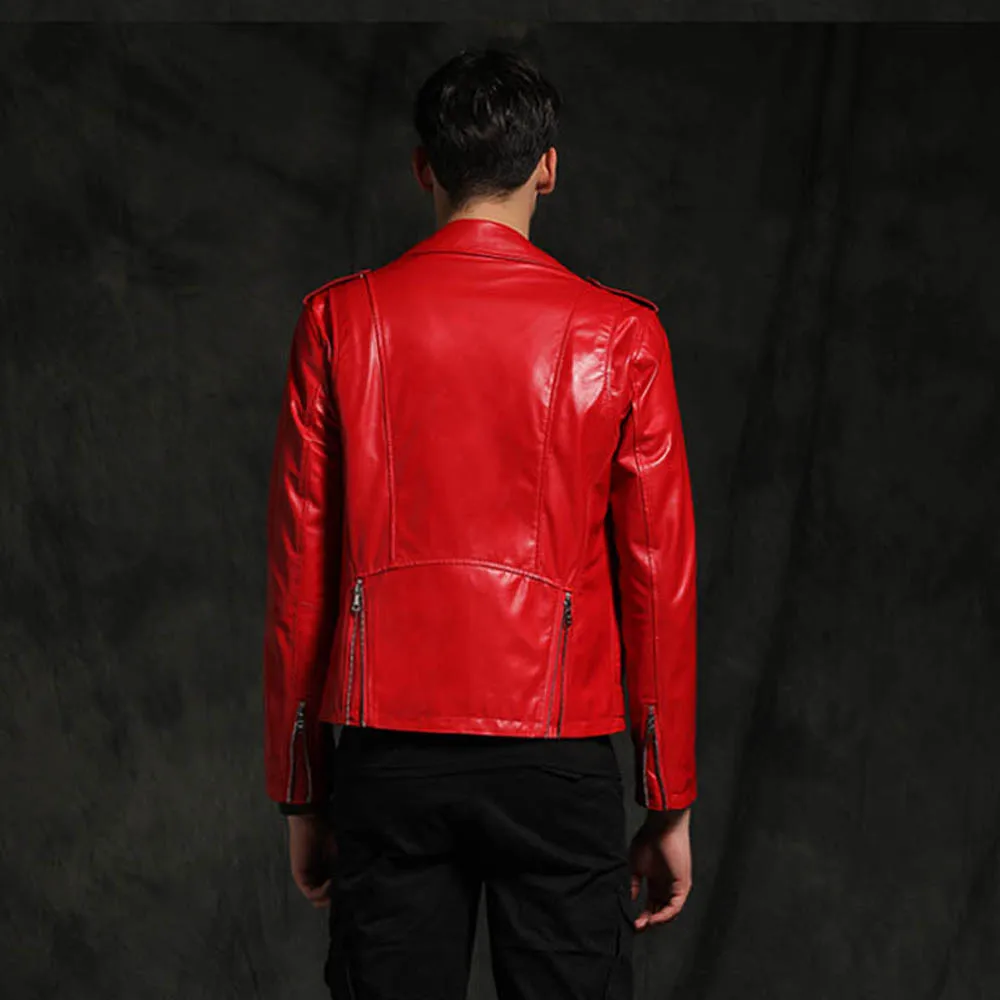 New Fashion Red Sheepskin Genuine Leather Jacket Men Spring Autumn 100% Natural Sheepskin Leather Clothing