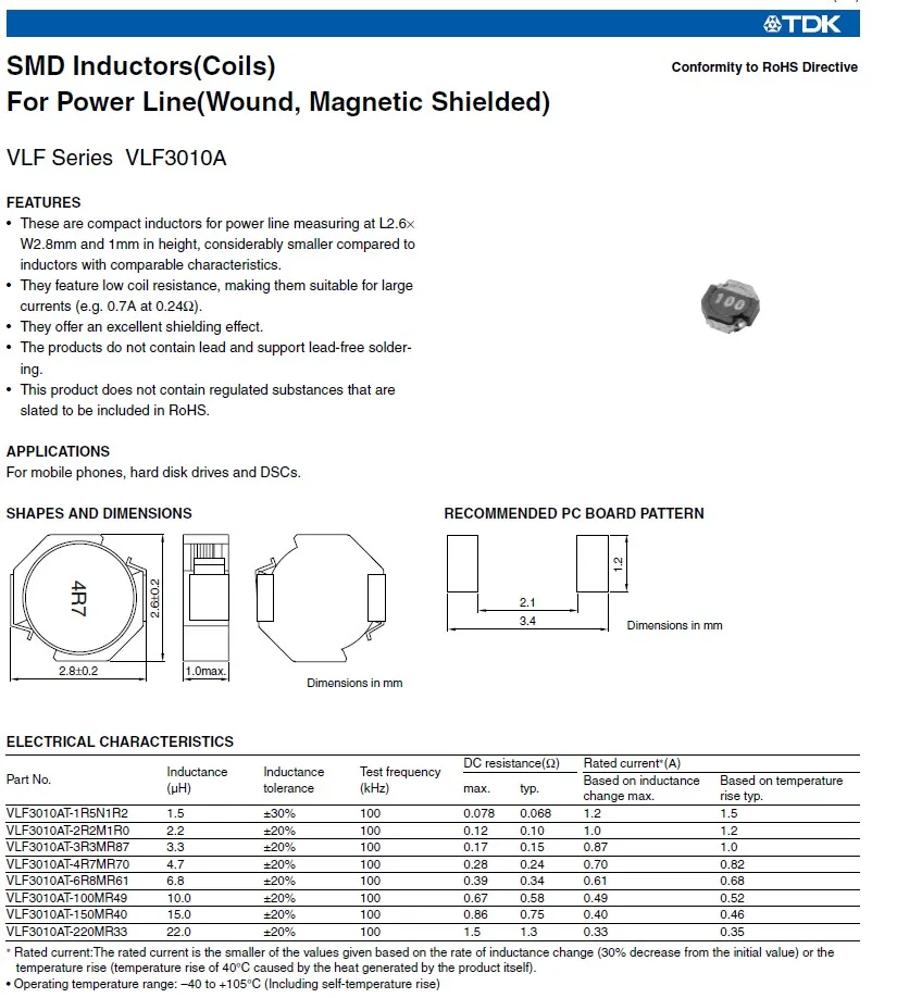 Original new 100% VLF3010AT-220MR33 22uH 0.33A SMD ultra thin wound power inductor