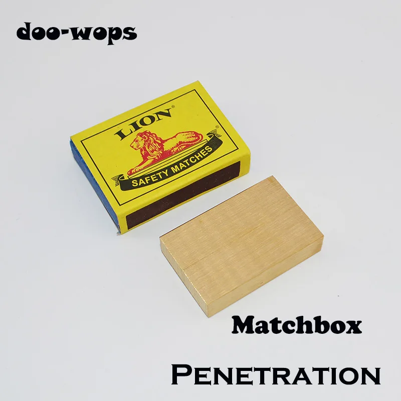 Matchbox penetração truques mágicos agulha através de bronze bloco magia mágico fechar-se ilusões truque adereços engraçado mentalismo