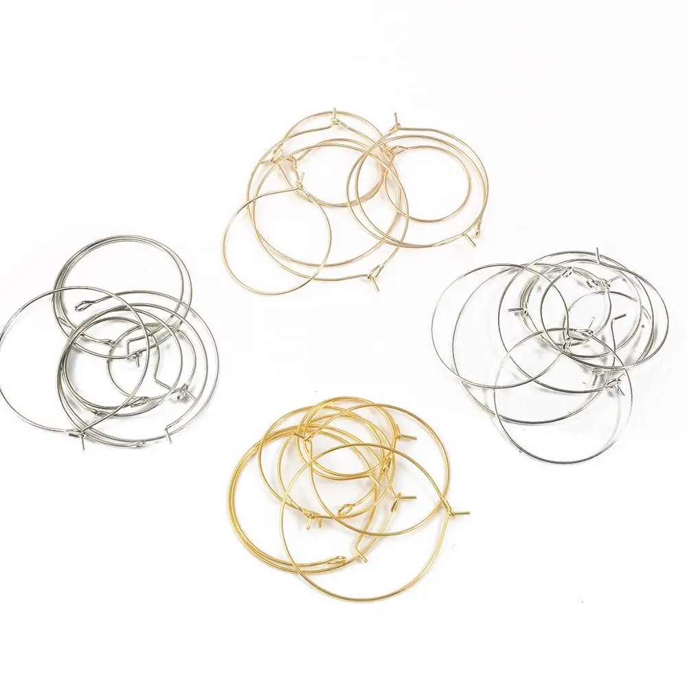 50pcs 20 25 30 35 mm Silver Gold Color Hoops Big Circle Ear Stud Hoops Earrings Wires For DIY Brincos Jewelry Making Blank Base