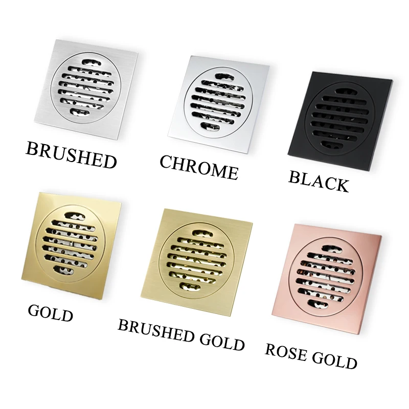 Bathroom Water Floor Drain Brass Matt Brushed Black Gold Rose Gold with Filter 100x100 for Shower Room Kitchen