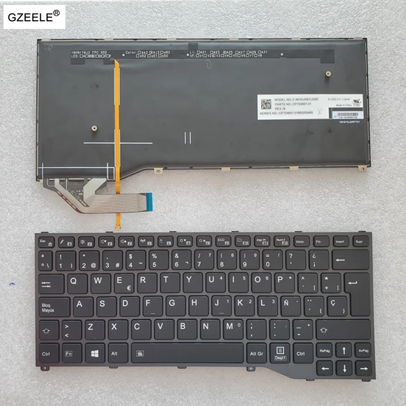 

Клавиатура с испанской раскладкой SP для ноутбука Fujitsu Lifebook P727, P728, U727, U728, с подсветкой