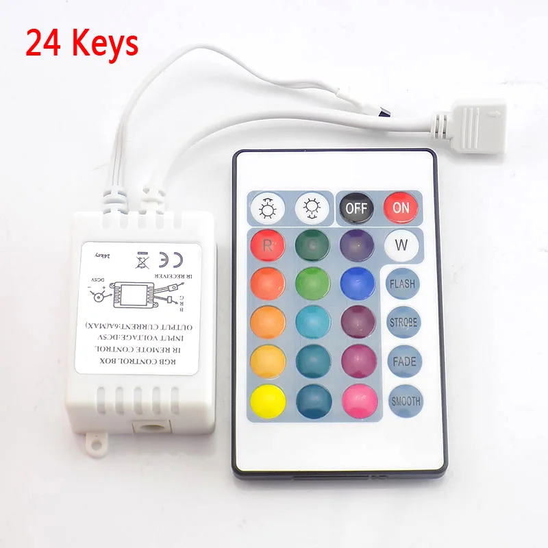 DC 12V 24 Keys IR Remote RGB Controller for SMD3528/5050/5730/5630/3014 RGB LED Strip lights Mini Controller DC12V no battery T1