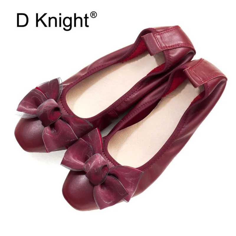 Fashion Butterfly-knot Flats Shoes Women Square Toe Party Genuine Leather Ballet Flats Big Size 3.5-12 Shallow Ladies Flat Shoes