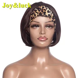 Joy&luck Synthetic Short Bob Wig Wrap Wig Headband Wigs Straight  Wrap and Wig Linked Turban Hair Wig