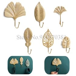 Metal Leaf Shape Hook, Door, Wall, Wardrobe, Clothes, Bag, Scarf Hanger, Keys, Creative, Mini Hanging, Single Coat Decor, Golden