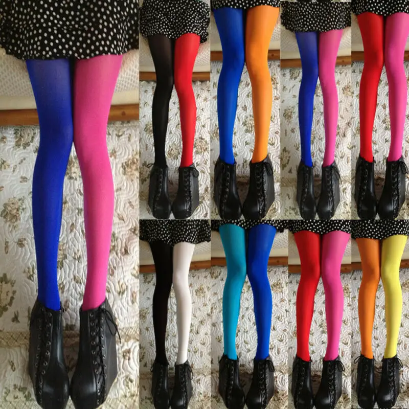 Sexy Women Tights Patchwork Double Colors Tights Skinny Stretchy Pantyhose Stockings Ladies Elastic Stockings