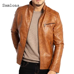 Samlona-Chaqueta de cuero sintético para hombre, abrigo ajustado con cremallera, talla grande, Otoño, 2022