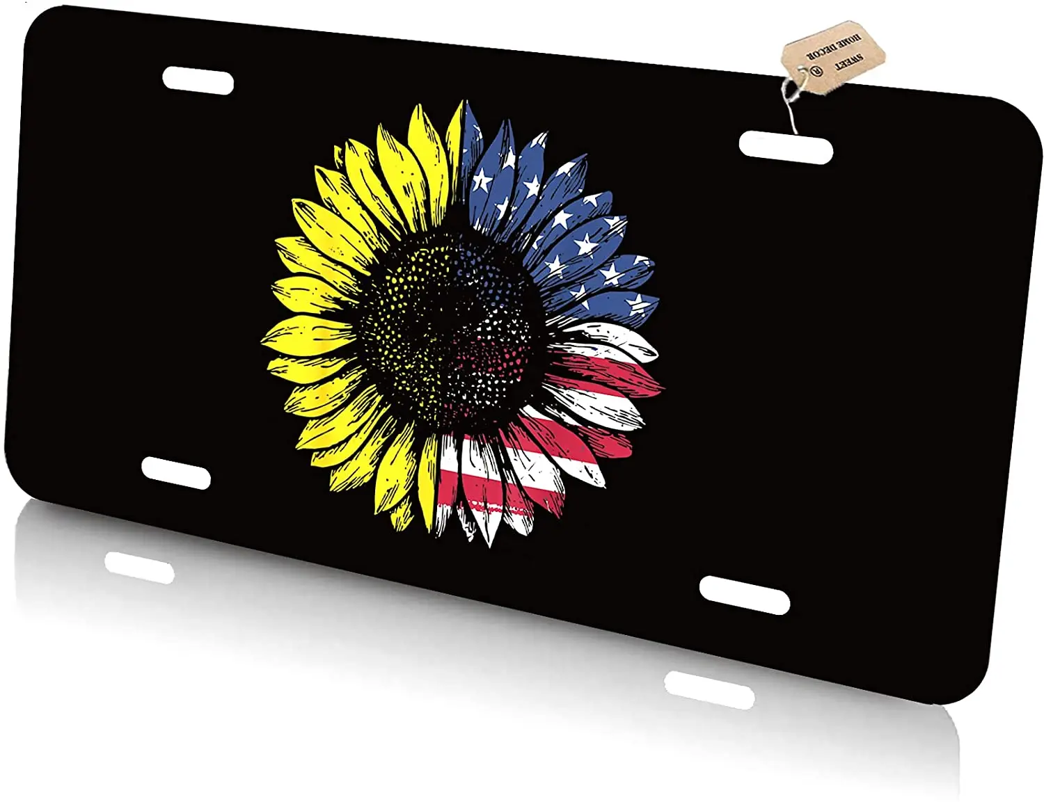 

Sunflower American Flag Front License Plate, USA American Flag Decorative Metal License Plates for Cars, Aluminum Novelty Auto