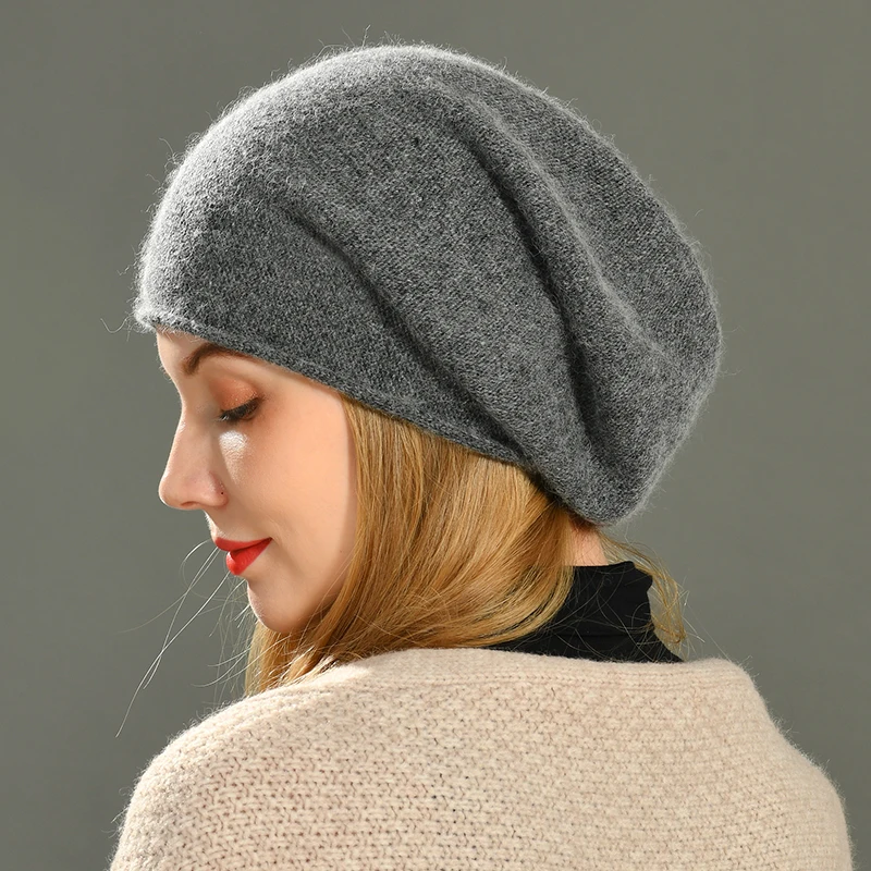 Women Slouch Beanies Skullies High Quality Female Solid Cashmere Wool Knit Beanie Hat Girl Winter Warm Bonnet Outdoor