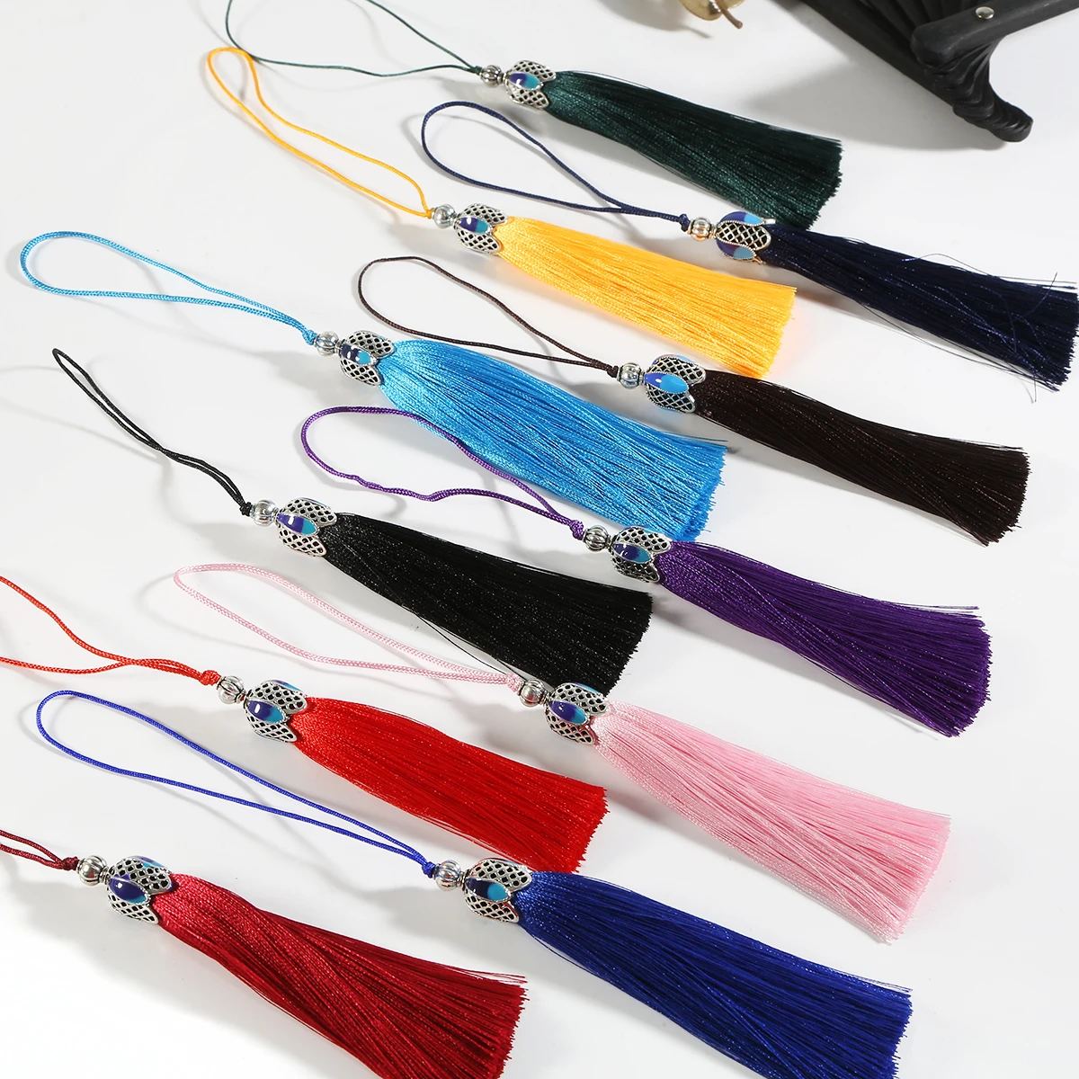 16CM Cloisonne Silk Tassel Fringe Alloy Cap For Sewing Curtains Cord Jewelry Garment Home Festival Party Decoration Accessories