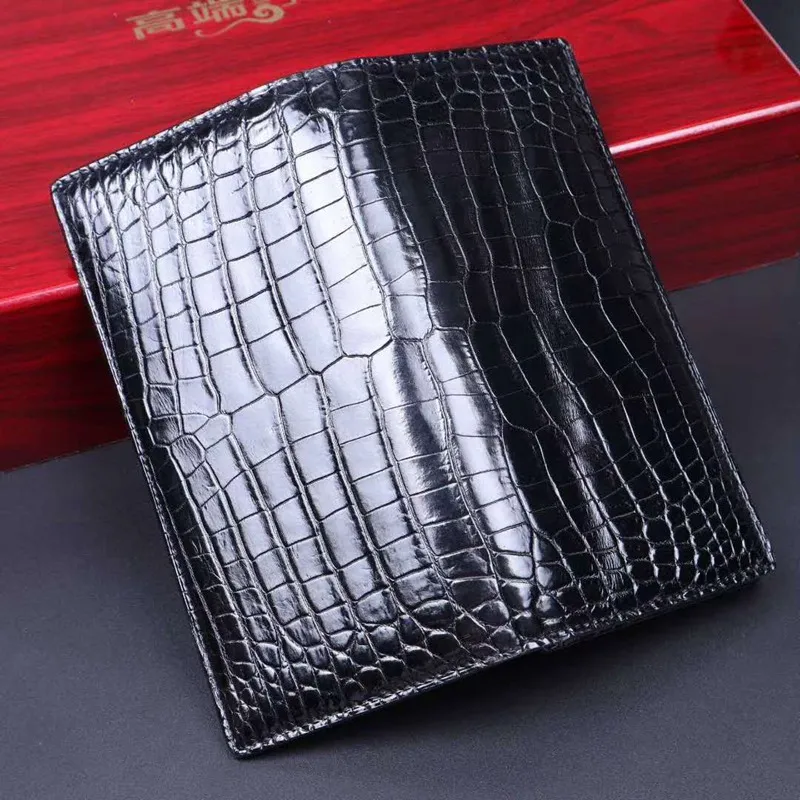 100%Genuine Crocodile Leather bil-fold Wallet Aligator Leather Belly long mens Wallet Business Card Holder Money Clip Men Purse