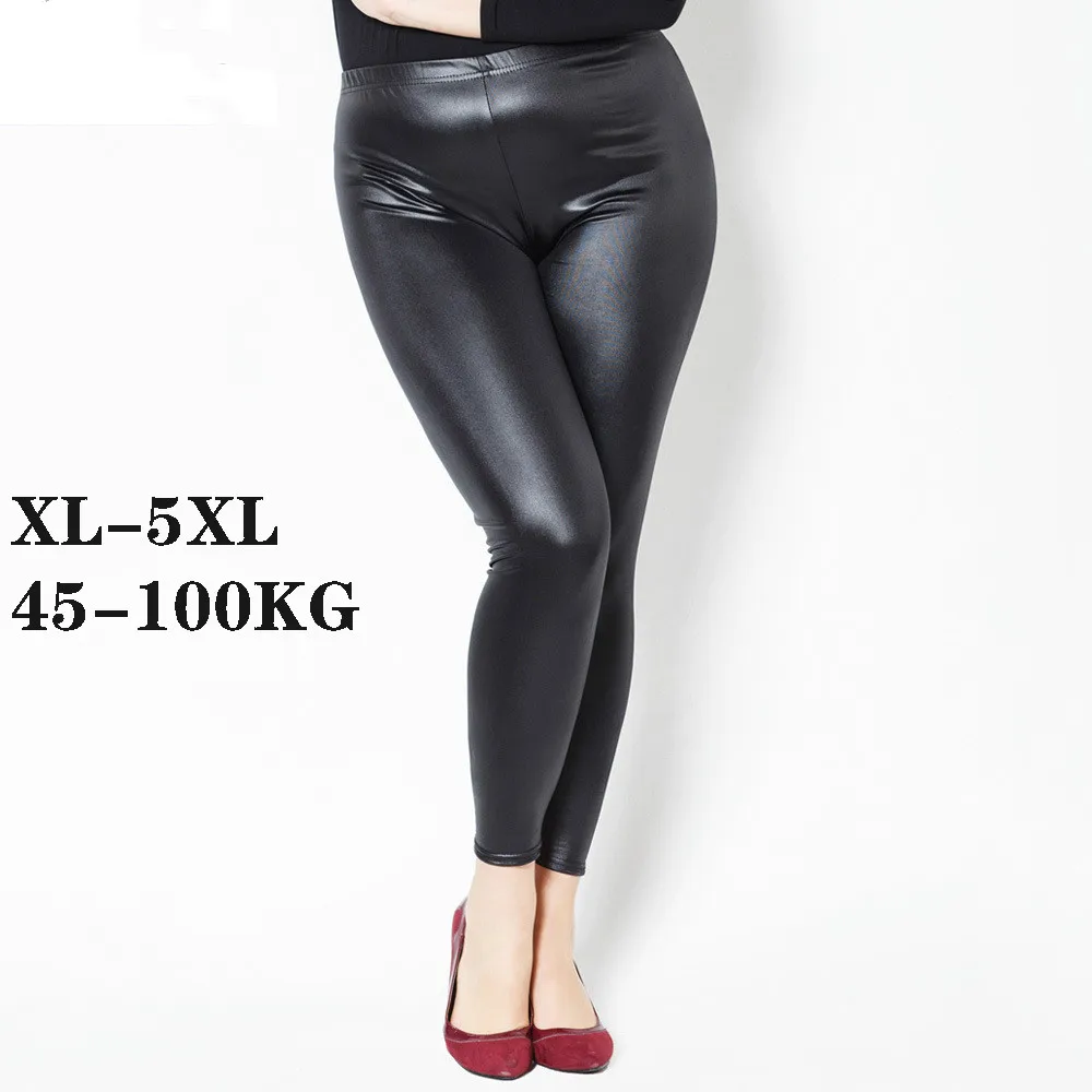 

2021 Women No velvet Oversized Imitation Leather Leggings Non Split Autumn Fat Big Girl Large Clothing 45-100kg