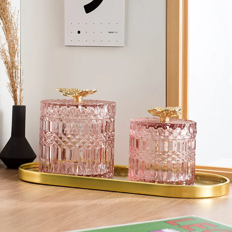 Butterfly Glass Jar Candy Jar Household Jewelry Cotton Swab Box Jewelry Storage Jar Bottle Glass Container Home Decor Ornaments