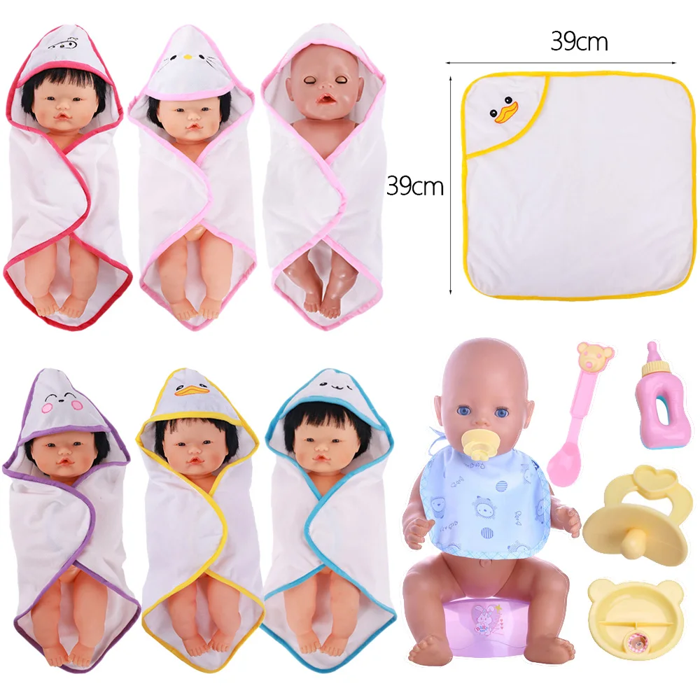 2Pcs Doll Clothes=Kitty Animals Bathrobe Blankets+Tableware For 18 Inch American of Girl`&43Cm Baby Reborn Doll 38cm Nenuco Ropa