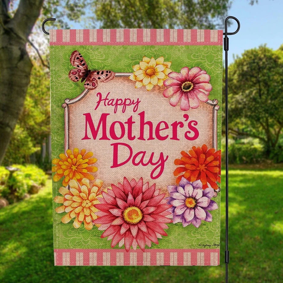 Two-sided Flowers Happy Mother's Day Garden Flag Banner Home Decor with Windproof Rubber Stopper and Clip 12.5''x18.5'' 32x47cm