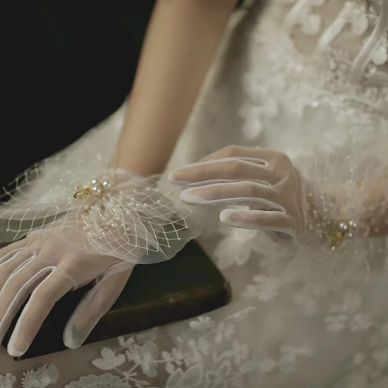 Guantes de novia de marfil sin dedos para mujer, guantes de boda transparentes, nueva llegada