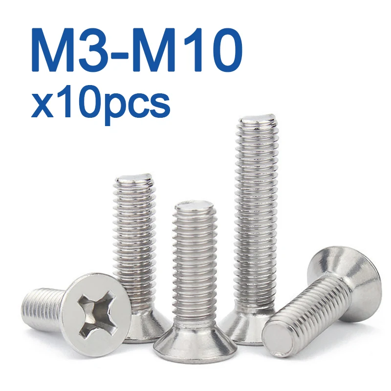 10PCS/lot Cross Phillips Flat Countersunk Head Screw Bolt M3 M3.5 M4 M5 M6 M8 M10 304 Stainless steel GB819