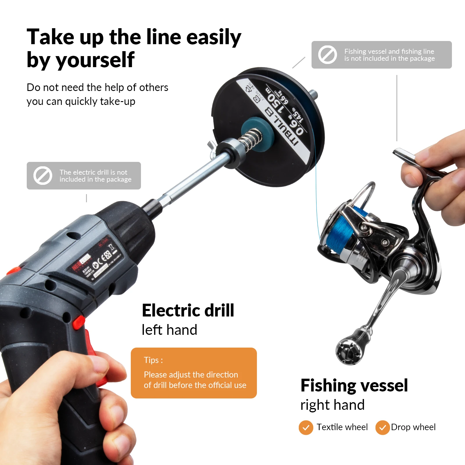 Carrete de bobina de línea de pesca, equipo de pesca multifunción, taladro eléctrico portátil, carrete giratorio, Baitcasting