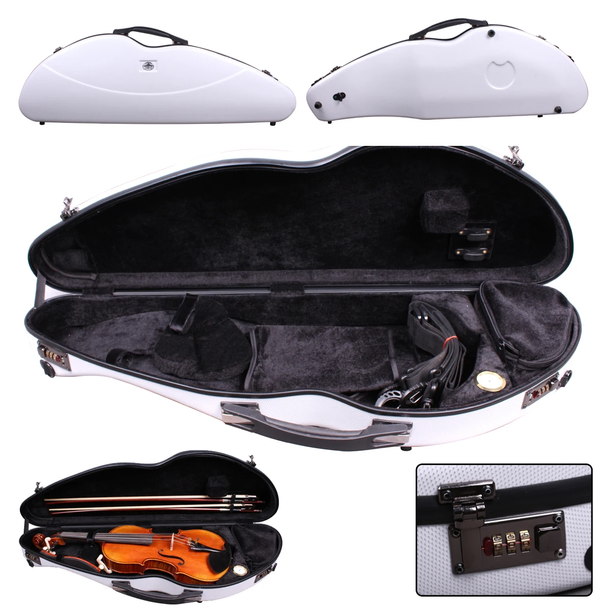 

Yinfente White Violin Hard Case 4/4 Carbon Fiber Composite 1.8kg Light Code lock High quality